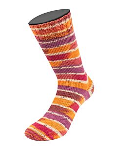 Lana Grossa Meilenweit Seta Giappone kl.3386 (wit/rood/oranje/paars) is een 4-draadse sokkenwol