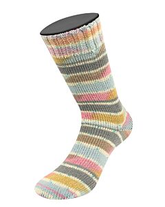 Lana Grossa Meilenweit Seta Giappone kl.3388 (wit/grijs/bruin/oker/blauw/roze) is een 4-draadse sokkenwol