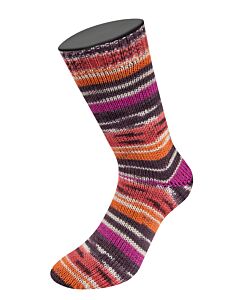 Lana Grossa Meilenweit Seta Hokkaido kleur 3581 wit/bruin/oranje/paars is een nieuwe zijde zachte sokkenwol