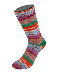Lana Grossa Meilenweit Seta Hokkaido kleur 3581 wit/bruin/oranje/paars is een nieuwe zijde zachte sokkenwol