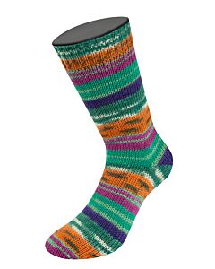 Lana Grossa Meilenweit Seta Hokkaido kleur 3581 wit/bruin/oranje/paars is een nieuwe zijde zachte sokkenwol