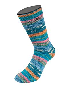 Lana Grossa Meilenweit Seta Hokkaido kleur 3581 wit/bruin/oranje/paars is een nieuwe zijde zachte sokkenwol