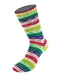 Lana Grossa Meilenweit Seta Lampone kl.3446 is een 4-draadse sokkenwol in 100gram bolletjes. Met 1 bol brei je een paar sokken tot maat 45.