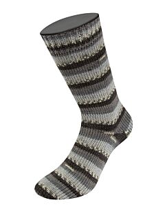 Lana Grossa Meilenweit Merino Woolycell Freddo kl.6045 grijs/zwart 4-draads sokkenwol.