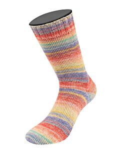 Lana Grossa Meilenweit Zucchero kl.6501 (rood/geel/blauw/paars) met aloë vera is een 4-draadse sokkenwol