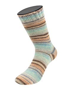 Lana Grossa Meilenweit Zucchero kl.6504 (crème/grijs/donkerpaars/blauw) met aloë vera is een 4-draadse sokkenwol