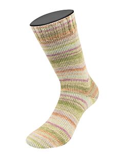 Lana Grossa Meilenweit Zucchero kl.6504 (crème/grijs/donkerpaars/blauw) met aloë vera is een 4-draadse sokkenwol