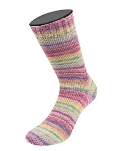 Lana Grossa Meilenweit Zucchero kl.6504 (crème/grijs/donkerpaars/blauw) met aloë vera is een 4-draadse sokkenwol