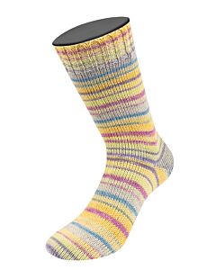 Lana Grossa Meilenweit Zucchero kl.6504 (crème/grijs/donkerpaars/blauw) met aloë vera is een 4-draadse sokkenwol