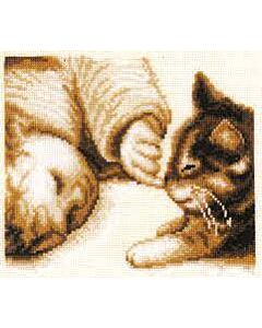 Vervaco borduurpakket meisje met poesje 