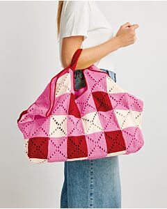 Pingouin Granny Squares tas vichy rood/roze garenpakket