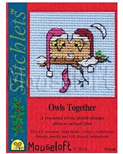 Mouseloft borduurpakket kerstkaart uiltjes N35stl telpatroon incl. kaart & envelop