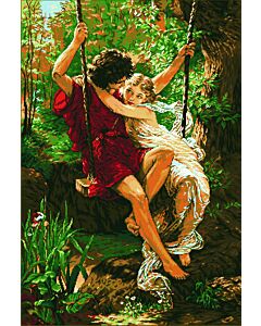 Voorbedrukt borduurpakket lovers on a swing op aida Needleart World 1040.017