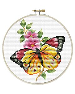Voorbedrukt borduurpakket vlinder met bloemen Needleart World 240.057