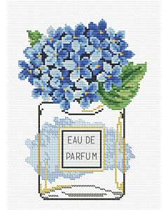 Voorbedrukt borduurpakket blauwe hortensia op aida Needleart World 340.036
