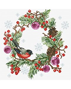 Voorbedrukt borduurpakket kerstkrans op aida Needleart World 340.039