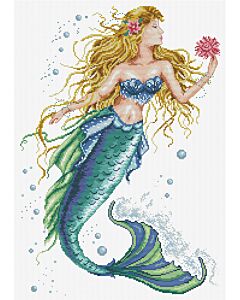Voorbedrukt borduurpakket zeemeermin op aida Needleart World 440.105