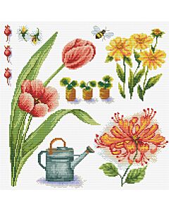 Voorbedrukt borduurpakket garden sampler 1 op aida Needleart World 540.045