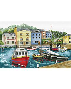 Voorbedrukt borduurpakket vissersdorp op aida Needleart World 540.048