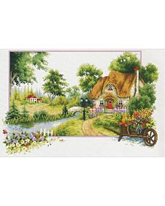 Voorbedrukt borduurpakket Summer cottage Needleart World op aida 640.046