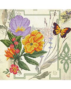 Voorbedrukt borduurpakket pioen pakket op aida Needleart World 650.032