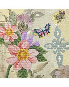 Voorbedrukt borduurpakket vlindertuin op aida Needleart World 650.033