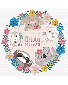 Voorbedrukt borduurpakket sweet baby birth sampler op aida Needleart World 650.038