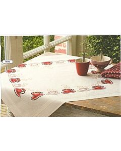 bedrukt tafelkleed op de koffie