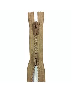 Opti profielrits wordt ook wel sportrits of bloktandrits genoemd. Deze dubbel deelbare profielrits met een rechthoekige gekleurde trekker heeft een blokvertanding van 6mm en is 90 cm lang in de kleur 886 bruin.