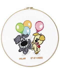 Pako borduurpakket Woezel en Pip geboorte met ballonnen 271.052