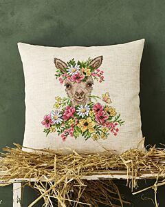 Permin kussen alpaca met bloemen83-5102 borduren met telpatroon