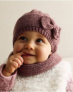 Phildar baby snood en mutsje met strik breien van Phil Merinos 3,5 (277,m15b)