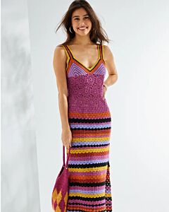 Phildar gestreepte dames jurk haken van Phil Perle 5 (241, m6)