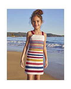 Phildar gestreepte meisjes jurk haken van Cotton 3 (213, model 29)