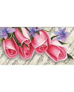 Voorbedrukt borduurpakket Pink Roses & Music rose rozen met muziek op aida Needleart World