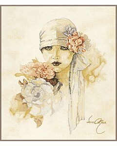  Borduurpakket Sara Moon dame met bloem met kaaslinnen van Lanarte 34430