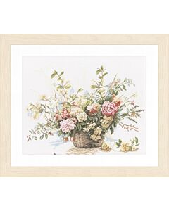 boeket of rozen met telpatroon op linnen pn-0008004