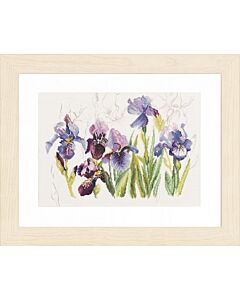 Lanarte borduurpakket 3 Blauwe irissen met telpatroon op linnen pn-0008027