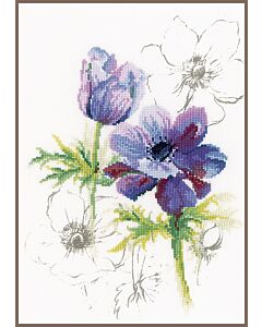 Borduurpakket Blauwe anemonen Lanarte pn-0008028 op linnen