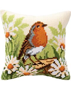 Borduurpakket kussen vogel in tuin