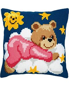  Kruissteekkussen Roze beer op wolk om te borduren vervaco pn-0008574