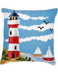 Vervaco borduurpakket  kruissteekkussen vuurtoren en zeilbootjes pn-00008601 voorbedrukt