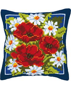 Vervaco kruissteek borduurkussen rode bloemen pn-0008615