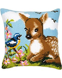 Vervaco borduurpakket voorbedrukt kruissteekkussen Hertje met vogel pn-0008691