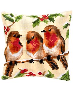 Vervaco borduurkussen 3 roodborstjes pn-0008711