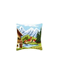 Voorbedrukt kruissteekkussen Bergdorpje 1 als borduurpakket