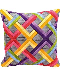 Vervaco voorbedrukte spansteek kussen kleurrijke diagonalen op grijs pn-0010865