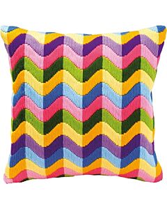 Vervaco voorbedrukte spansteek kussen gekleurde golven op grijs pn-0010866