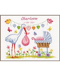 Borduurpakket  Ooievaar met kinderwagen Vervaco pn-011902