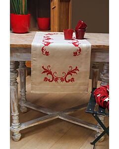 Vervaco borduurpakket tafelloper rode siering voorbedrukt